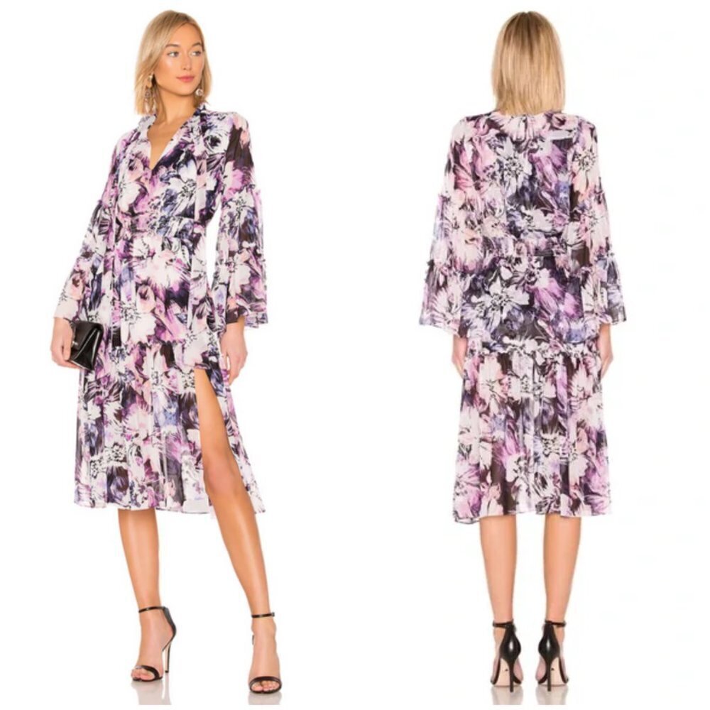 💕MISA LOS ANGELES💕 Merce Dress ~ Purple Floral Print Large EUC